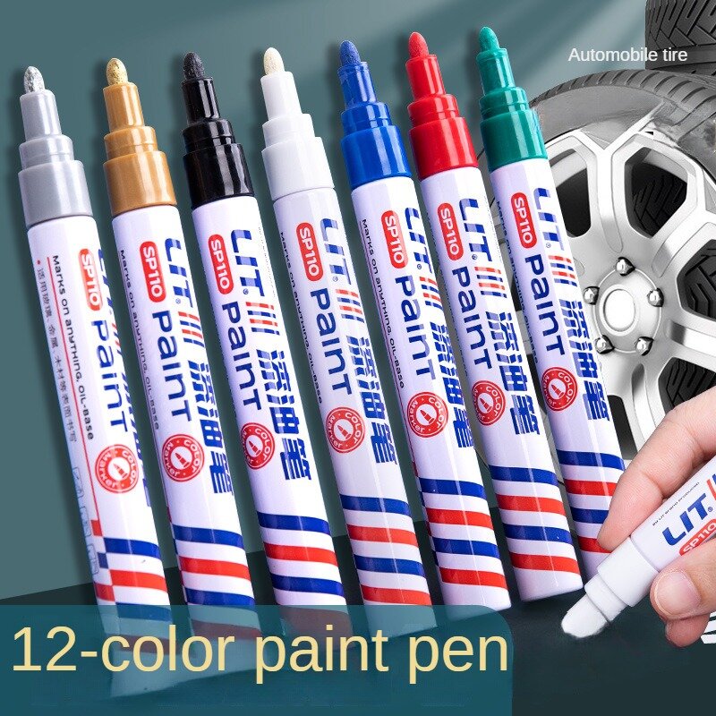 다채로운 영구 페인트 마커, 방수 화이트 마커, 타이어 트레드 고무 패브릭 페인트 금속 펜, 12 색 페인트 마커, 1 개