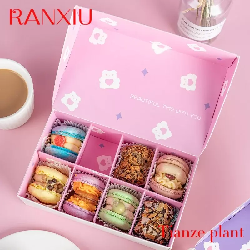 Custom Custom cheap cost printing box flip lis donut bakery cupcake macaron packaging gift boxes for food packaging with divider