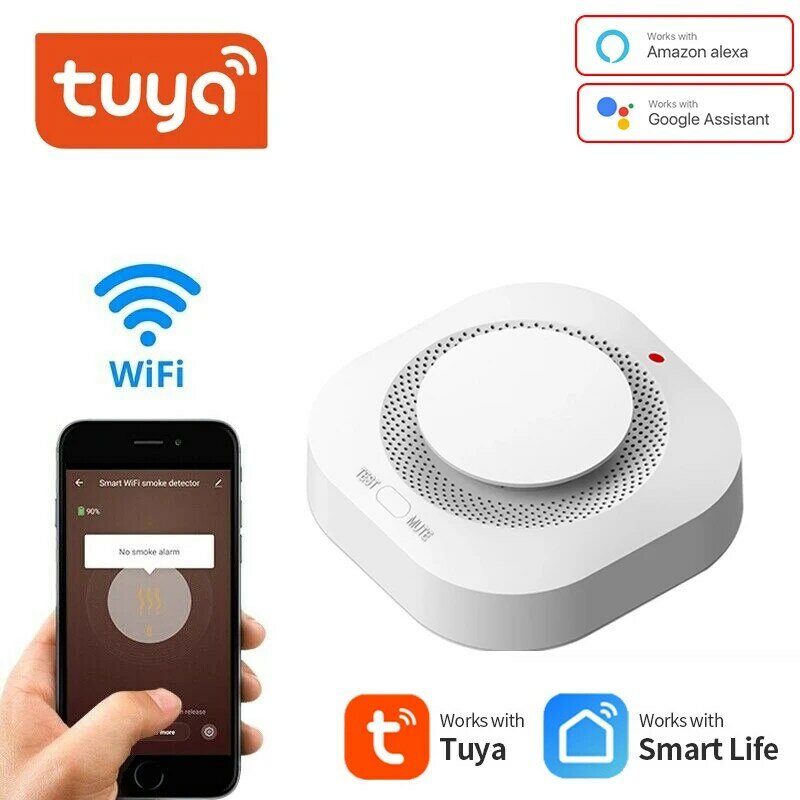 Wifi Tuya Smart Smoke Detector Sensor 80DB Alarm Fire Smoke Detector Wifi Fire Protection Home Security Alarm Smart Life APP