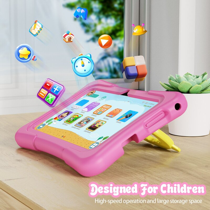 PRITOM-Tableta de 7 pulgadas para niños, dispositivo con Android 11, 32 GB, WiFi, Bluetooth, cámara Dual, Software educativo instalado con funda a prueba