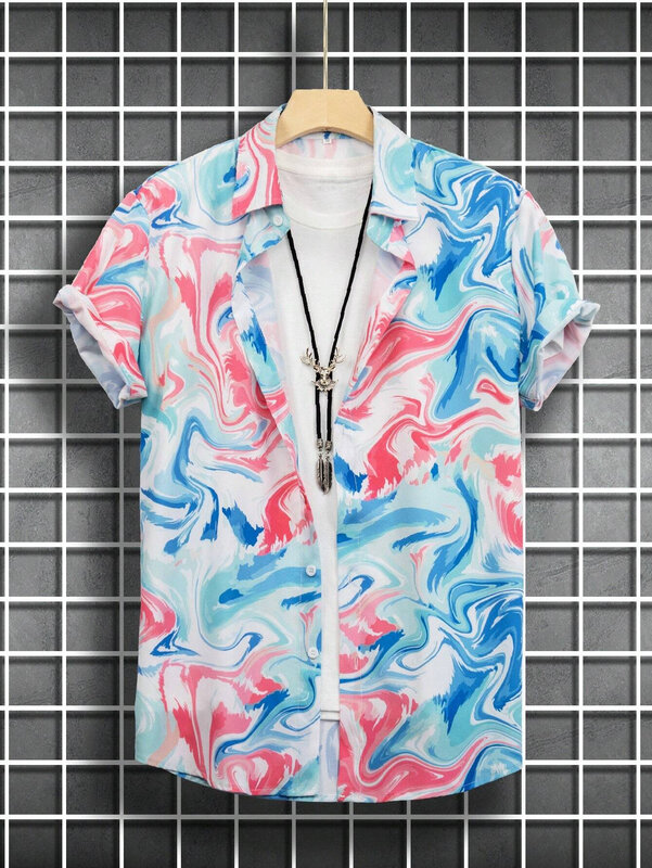 قمصان الرجال والنساء تصميم الفن الصيفي قمصان قصيرة الأكمام Casual Button Lapel Tops