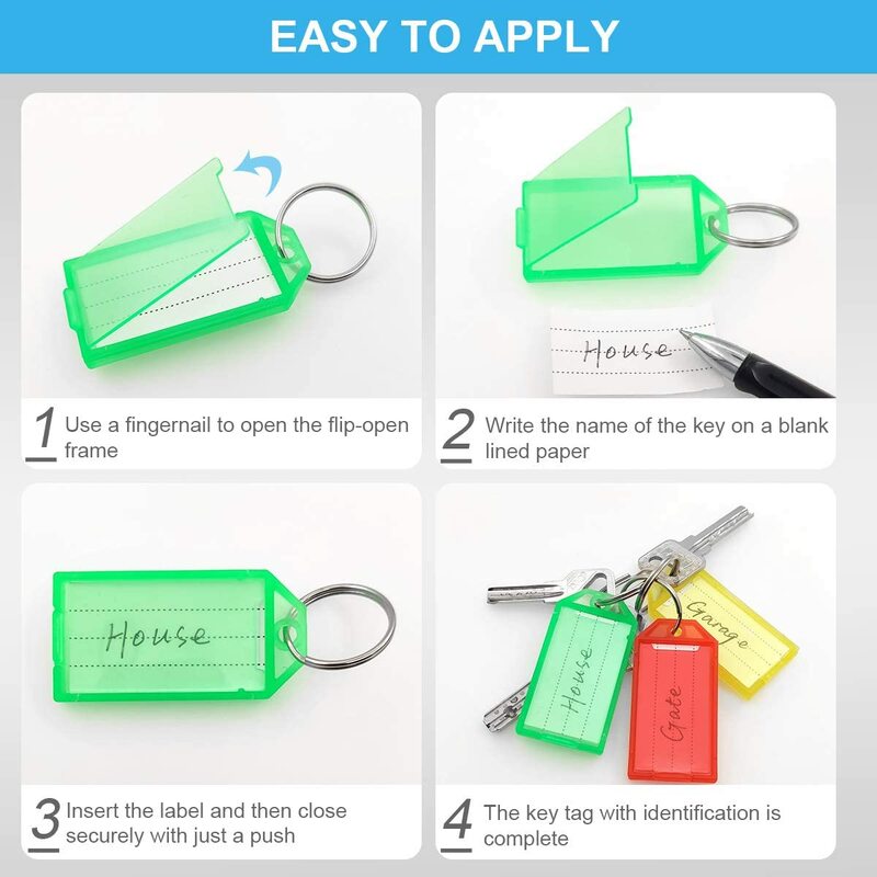 10 buah Tag kunci plastik dengan Flap Label jendela cincin Split kuat untuk DIY gantungan kunci ID ransel bagasi Tag identifikasi kunci mobil