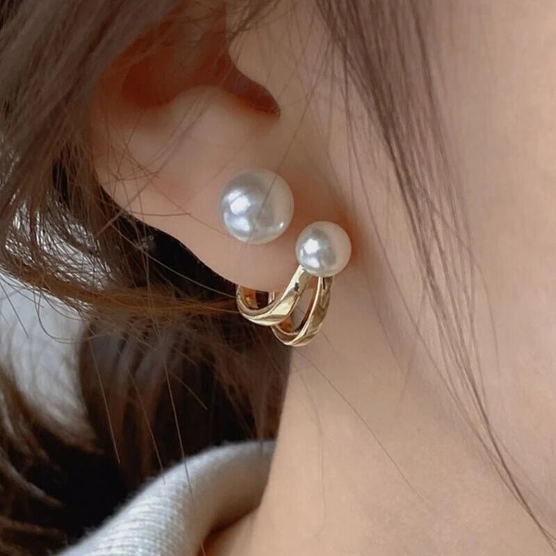 Korean Vintage Pearl Crystal Earrings For Women Jewelry High-class Luxury Zircon Flower Butterfly Leaf Women's Stud Earrings