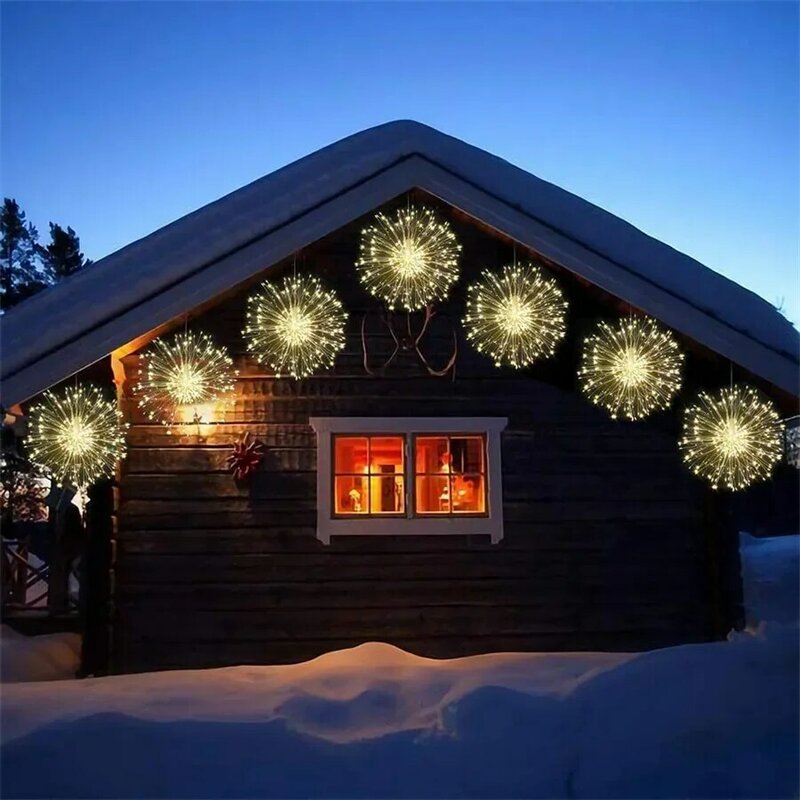 Thrisdar-luces de fuegos artificiales de Navidad, cadena de luces LED Starburst, funciona con batería, luz de hadas colgante remota, decoración al aire libre, 180/200