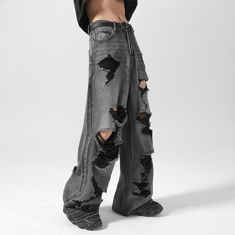 Новинка 2024, брюки, отличные повседневные Студенческие Брюки, однотонные Джоггеры в стиле хип-хоп с карманами, бриджи из джинсовой ткани, рваные джинсы W213
