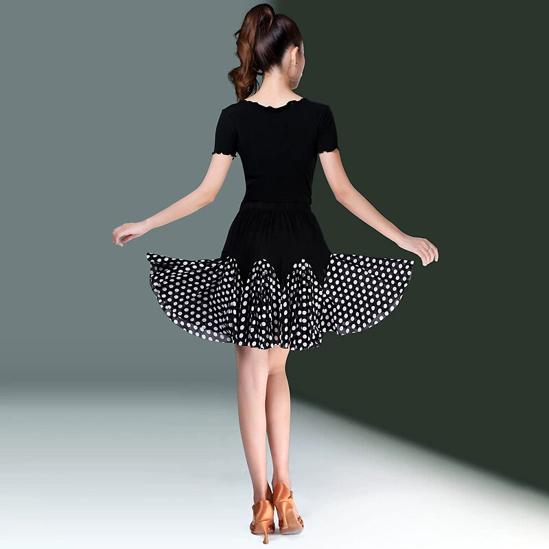 Женское платье для латиноамериканских танцев, соблазнительный костюм, летняя новая модная комбинированная тренировочная юбка с коротким рукавом для выступлений, одежда трапециевидной формы, 2024
