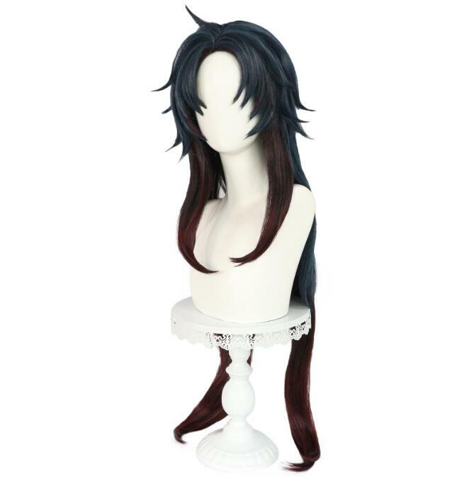 Game Wigs Blade Cosplay Wig 95cm Dark Blue Gradient Red Hair Heat Resistant Halloween Party Anime Wigs