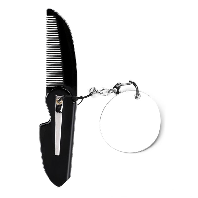Q1QD Peine de bolsillo plegable para hombres Peine de cabello con espejo para el estilo de aseo diario