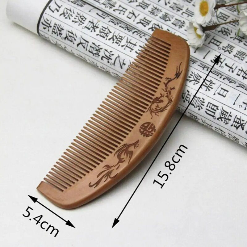 Dragon Phoenix Engraved Peach Wood Healthy Massage Anti-Static Hair Care Comb Flower Painted Anti-Static Natural Head Massage