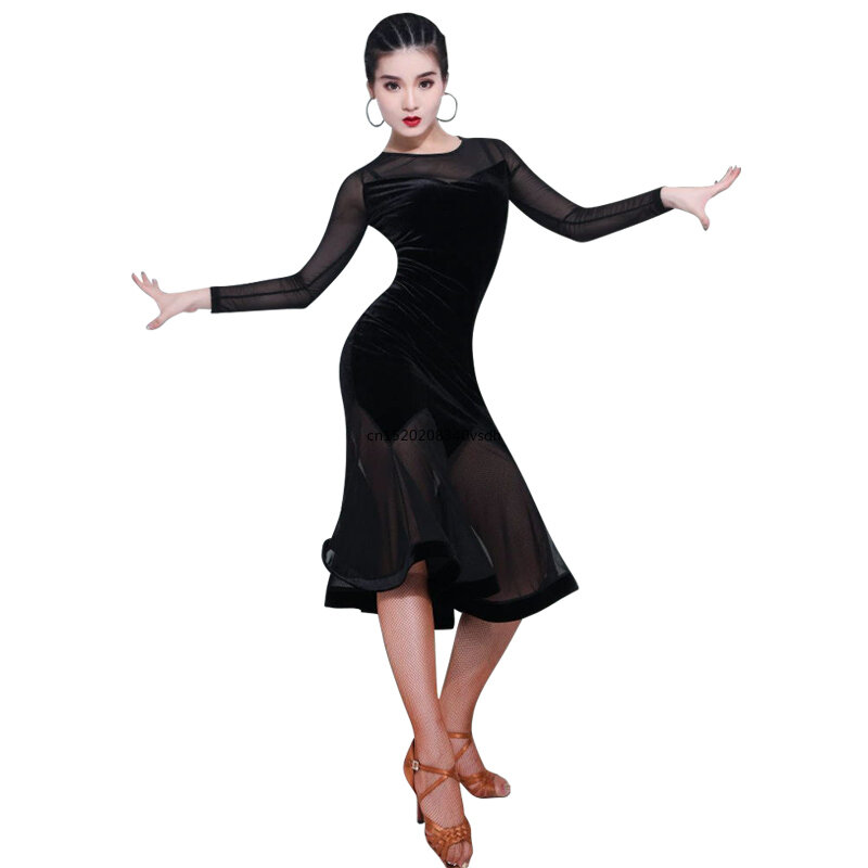 Женская юбка для латиноамериканских танцев, прозрачная тренировочная юбка для латиноамериканских танцев, костюм для тренировок на весну и лето