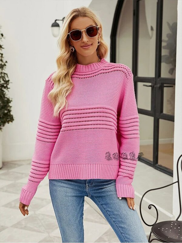 Розовый вязаный свитер Y2K, Топ с длинным рукавом, винтажные пуловеры, корейская мода, уличная одежда, осенняя Женская одежда, Белый наряд