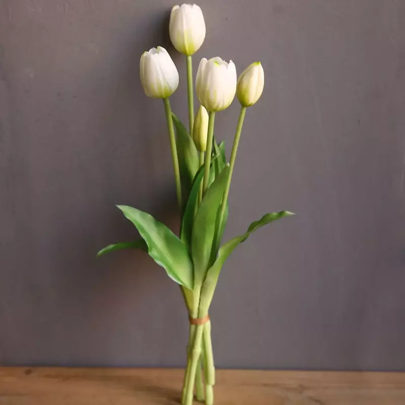 고품질 보습 다섯 머리 튤립 북유럽 실내 현실적인 꽃다발, 시뮬레이션 꽃 웨딩 홈 인테리어