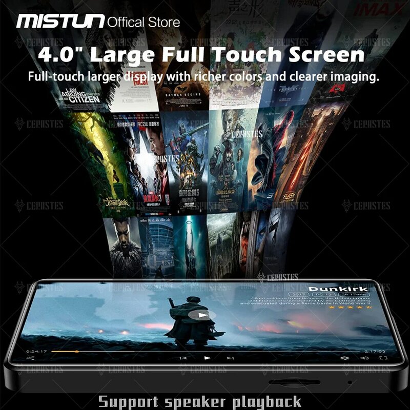 MP3 MP4 Player Bluetooth Built-in16GB Speaker 4.0 Inch Full Touch Screen HiFi Lossless Sound Mp4 Player 1080P Vedio/FM/Radio/Mp5