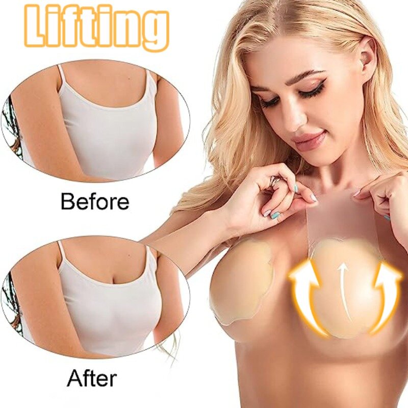 2 szt. Samoprzylepne płatki na piersi dla kobiet silikonowe osłona na sutek biustonosze niewidoczne podkładki na klatkę piersiową naklejki akcesoria