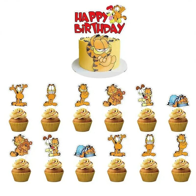 Garfielde de gato para decoración de fiesta de feliz cumpleaños, globo de juguete para niño, adorno de pastel, pancarta, decoración del hogar para Baby Shower
