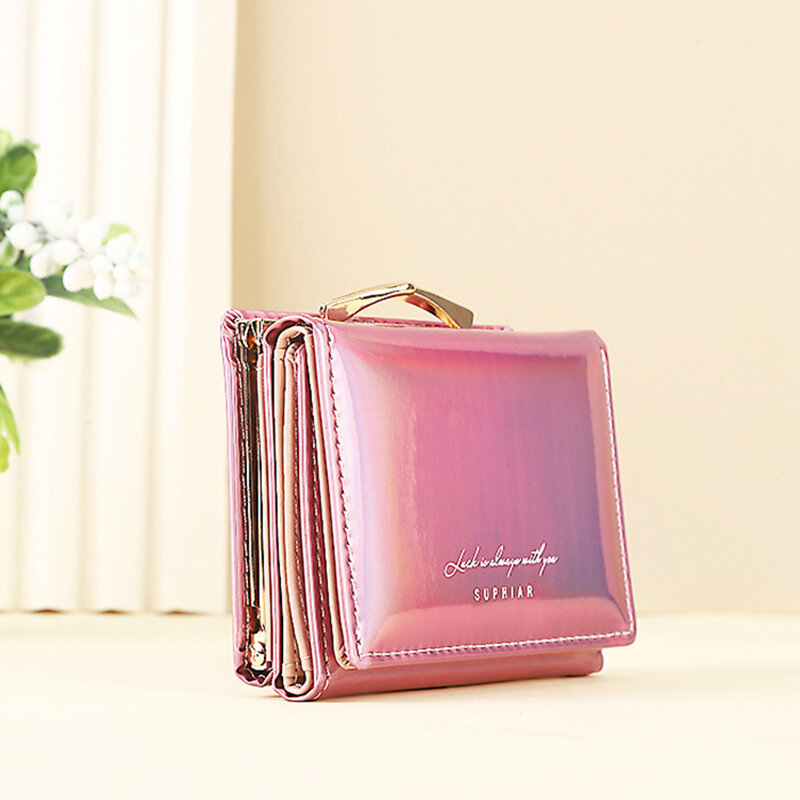 กระเป๋าเงินใบสั้นสำหรับผู้หญิงหนัง2023ใหม่สีรุ้งกระเป๋าสตางค์ผู้หญิงหนัง PU กระเป๋าเลเซอร์กระเป๋าเงินผู้หญิง