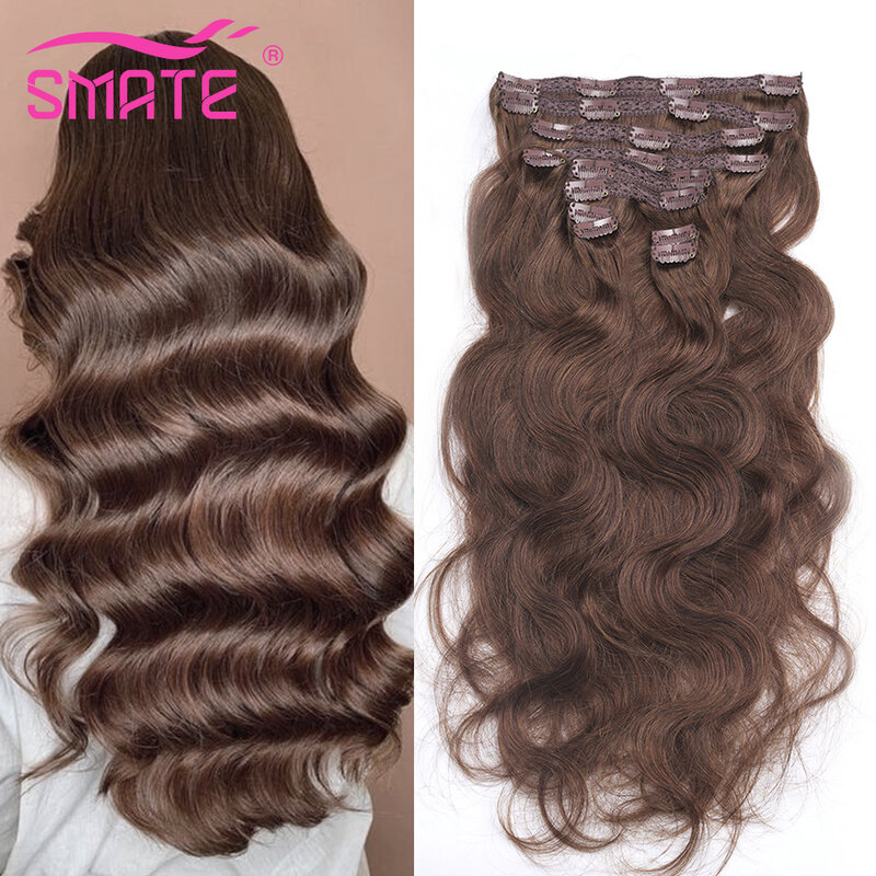 Extensões de cabelo com clipe para mulheres, cabelo humano real, natural reto, sem costura, 14-28 in, 160g, 10 unid