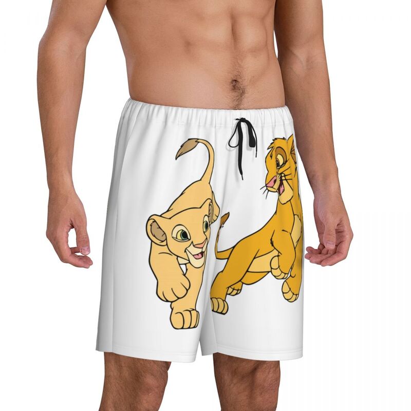 Custom The Lion King Pajama Shorts Sleepwear for Men Elastic Waistband Simba And Nala Sleep Lounge Short Pjs with Pockets