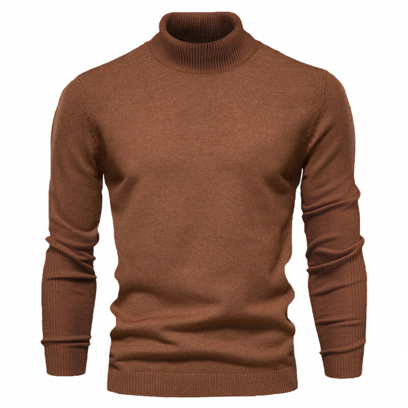 Suéter de gola alta de manga comprida masculino, manga cheia, músculo, macio, grosso, fácil cuidado, quente, inverno, novo