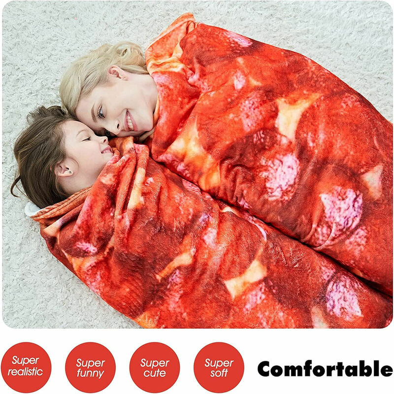 Round flannel warm pizza blanket, soft shaped donut burger, portable and wearable winter throwing blanket for airplane travel
