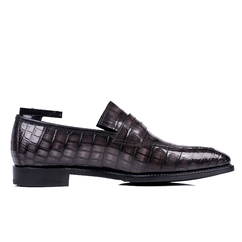 Sapato de crocodilo para homens, mocassins casuais autênticos, vestido de festa autêntico, sola pintada à mão