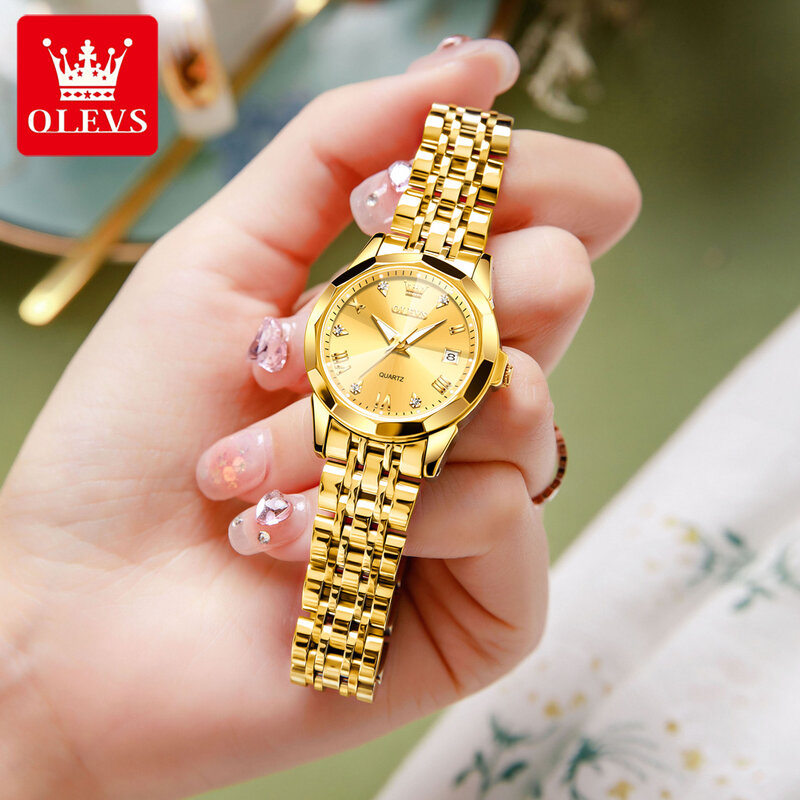 OLEVS-Relógio de pulso feminino elegante de quartzo, aço inoxidável, impermeável, luminoso, Top Brand Watch, original, novo