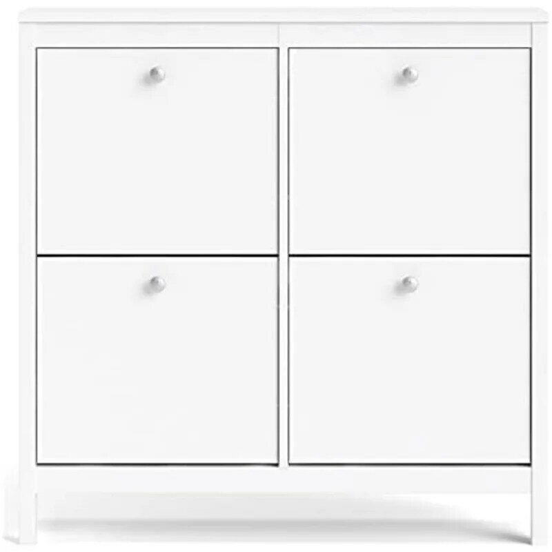 Pemberly Row Modern-Traditional Style 4 Drawer Shoe Cabinet, 16-Pair Shoe Rack Storage Organizer in White
