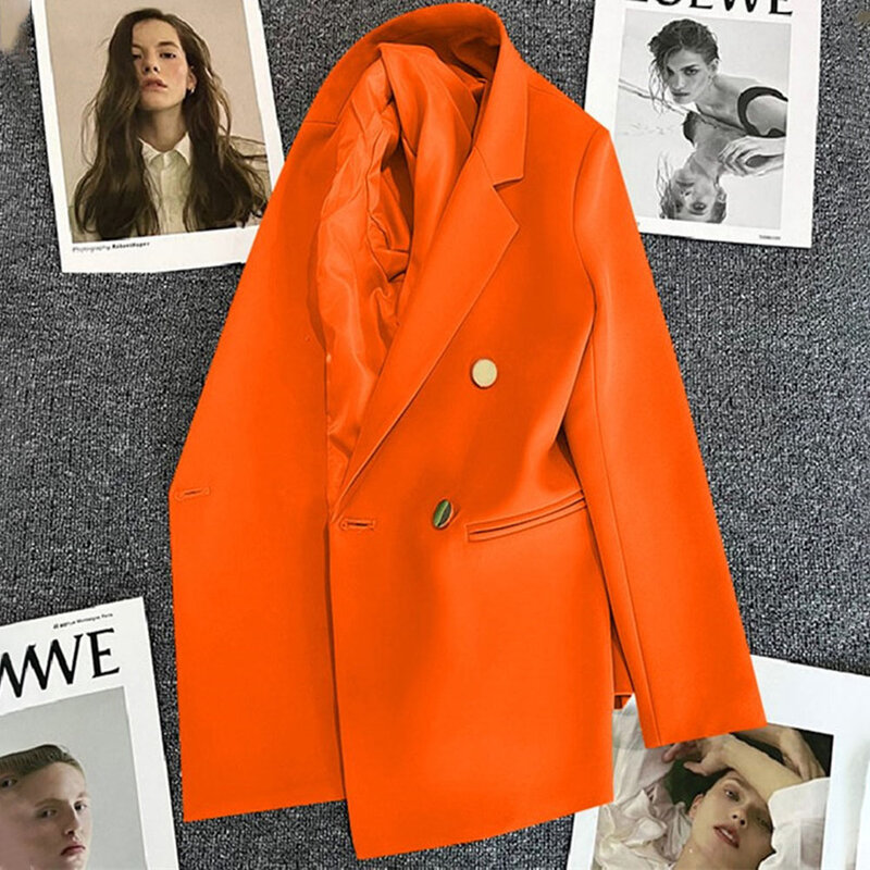 Blazer Vintage wanita kancing tunggal, atasan mantel & jaket kasual lengan panjang baru di kantor 2023