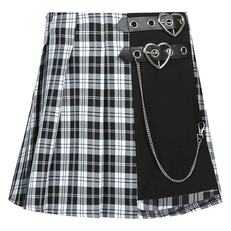 new style special checkered chain stitching irregular sexy short skirt female high-waisted skirt women's skirts