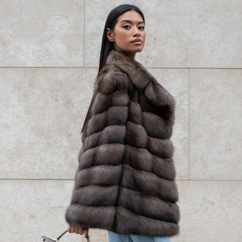 Zimowy ciepły płaszcz z prawdziwego futra damski naturalne futro z lisa płaszcz luksusowy odzież wysokiej jakości najlepiej sprzedający się 2024