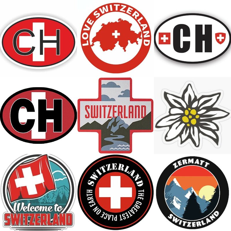 Creative Switzerland CH Flag Map Edelweiss Alps Sticker for Covered Scratch Decorate Wall Room Camper Laptop Truck Window Car