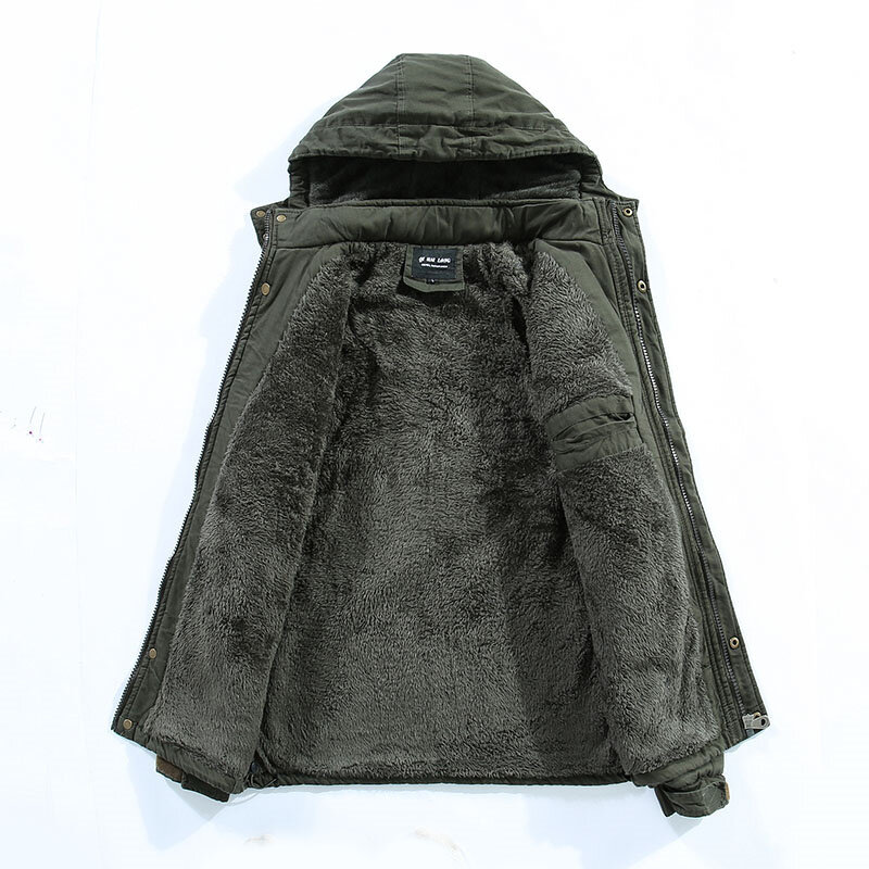 Anorak preto longo vintage militar corta-vento masculino, parka de capuz de lã, casaco grosso de pele quente, jaqueta masculina, outono, inverno, 2023