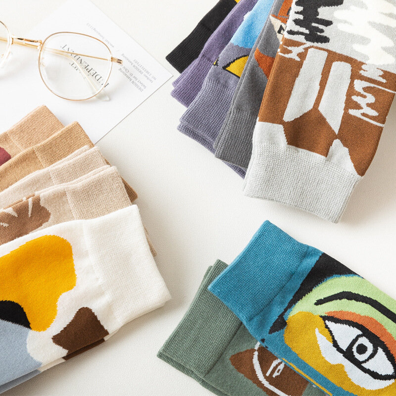 Calcetines de algodón con estampado de grafiti para mujer, calcetín Unisex, ropa de calle, monopatín, colores contrastantes