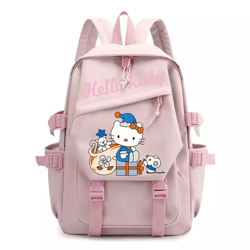 Sanrio Olá Kitty estudante mochila, Casual Cartoon leve computador lona mochila, bonito, novo