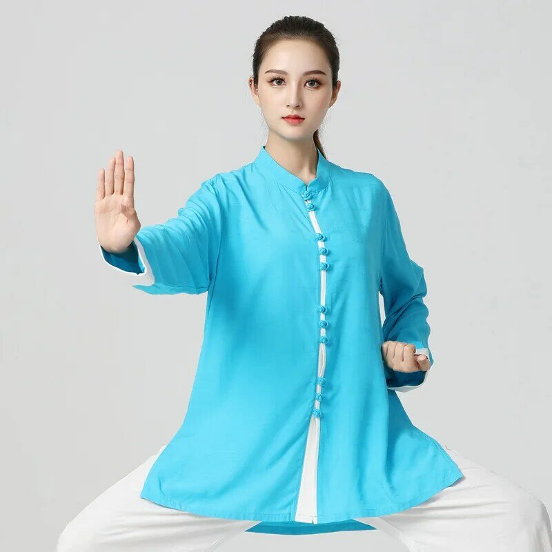 Жаккардовый костюм Tai Chi из небесного шелка, Женская тренировочная одежда для боевых искусств, мужские комплекты средней длины для фитнеса на открытом воздухе