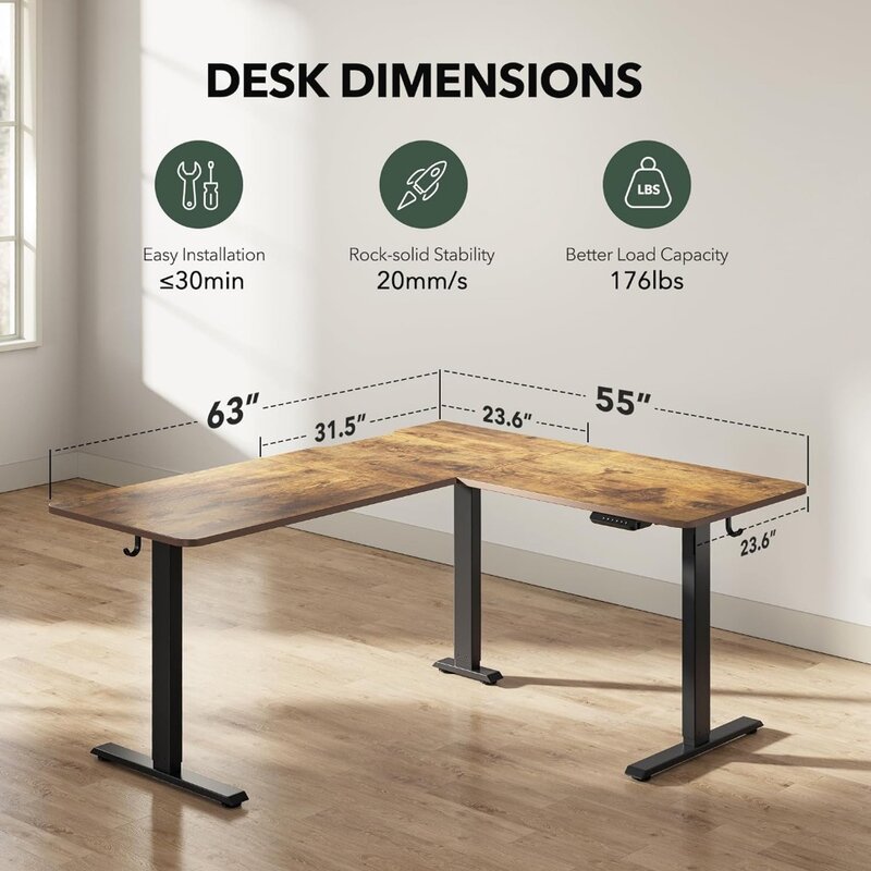 โต๊ะคอมพิวเตอร์ไฟฟ้าแบบตั้งได้โต๊ะสำนักงานบ้านวางแบบวางโต๊ะพับได้ปรับความสูงได้63นิ้ว