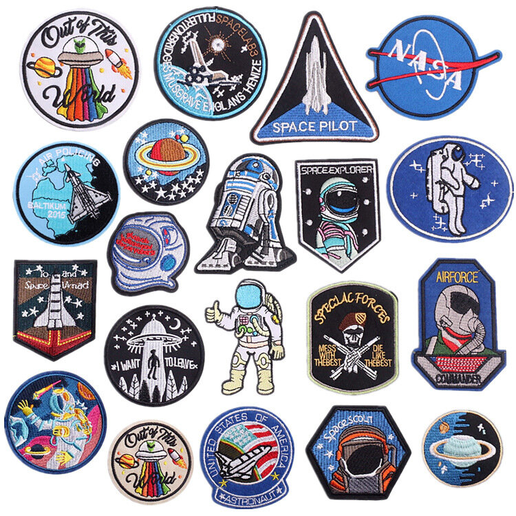 Parche bordado de astronauta, pegatinas de estrella espacial, insignias adhesivas, parches para planchar, accesorios de tela, emblema para bolsa de ropa, 2024