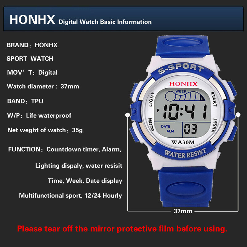 Jam tangan Led Digital anak laki-laki, arloji olahraga Alarm tanggal hadiah sederhana dan modis baru tahan air