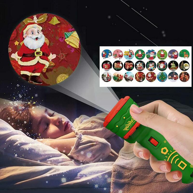 24 Cards Flashlight Projector Light Christmas Projection Lamp Led Creative Night Lights Kids Gift Cartoon Toys Decorative Lamps