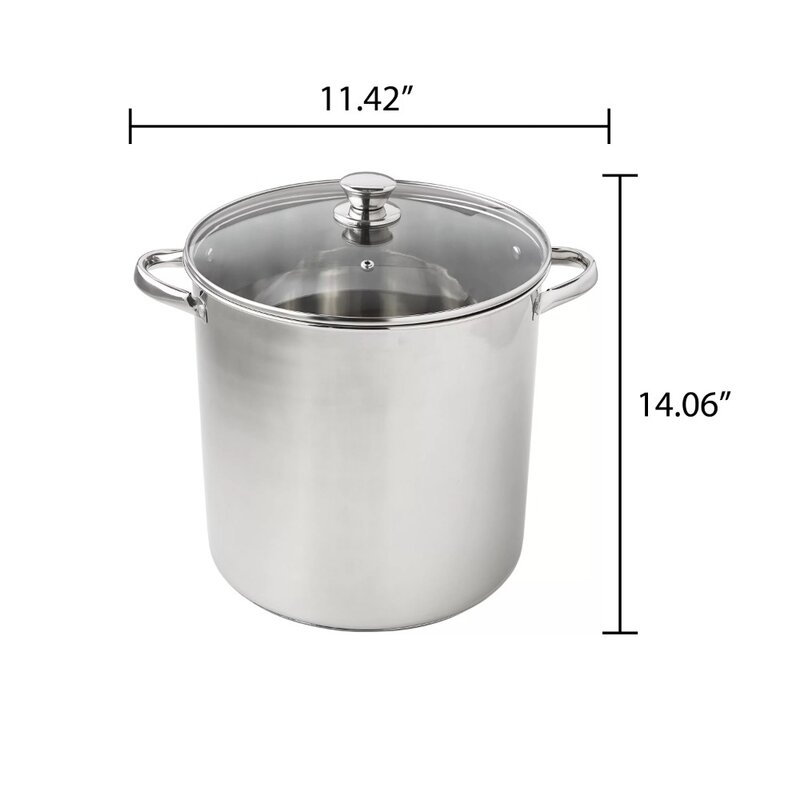 Stainless Steel 16-Quart Pot stok dengan tutup kaca