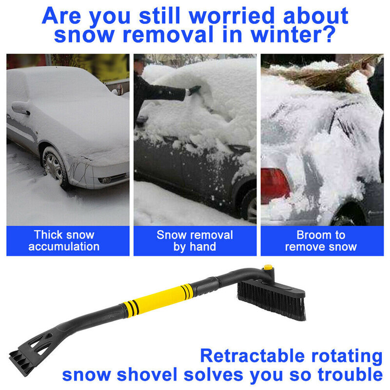 Car Ice Scraper With Brush 360 Rotating Comfort Foam Handle Car Snow Shovel Deicing Tool Car Windshield Snow Remove Frost Broom