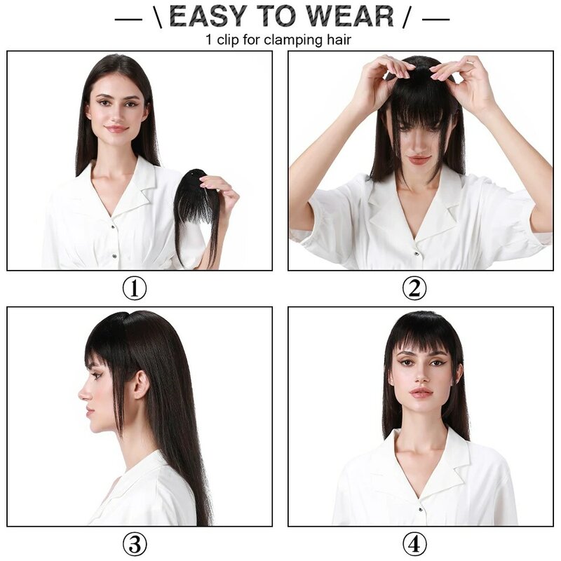 S-noilite 9g Natural Hair Bangs Fringe Fake Human Hair With Temples Non-remy False Manga Hair Bangs For Women Clip Front Bangs