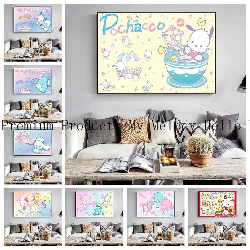MINISO Sanrio Hello Kitty Kuromi ملصق ، لوحة زيتية أنيمي كرتونية ، ديكور فني لغرفة الأطفال ، هدية كاواي