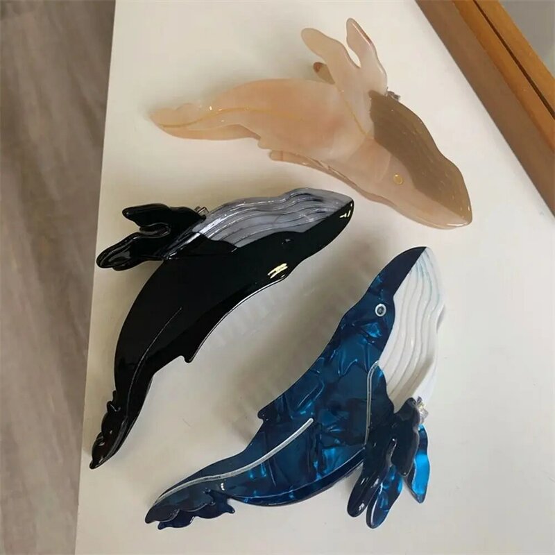 Clipe de tubarão para fêmea, garra de pêlo, baleia azul, acessórios para cabelo golfinho, ácido acético, estilo coreano, headwear