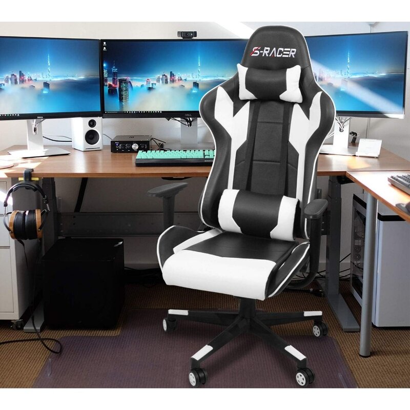 Kursi kantor, kursi kantor, ergonomis dapat disetel, dengan sandaran kepala dan penopang pinggang, kursi kantor