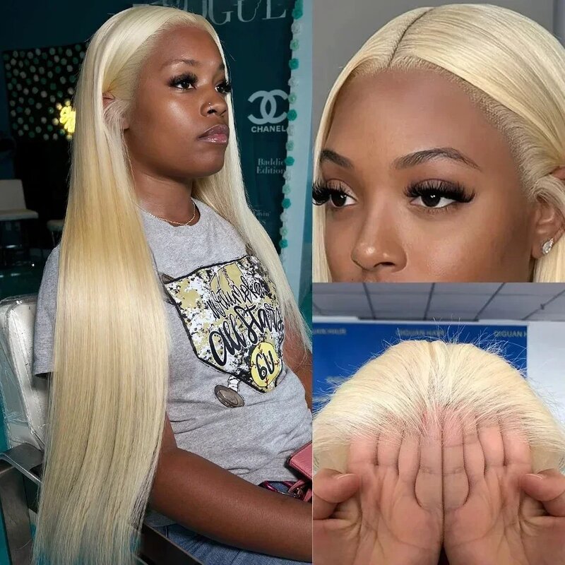 Peluca de cabello humano liso para mujeres negras, pelo con encaje Frontal 13x6, Color rubio miel, HD 613, 30, 34, 36 pulgadas, 13x4