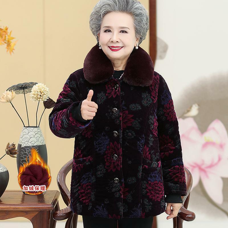 Зимняя женская одежда с меховым воротником, хлопковая куртка бабушки, плюшевое плотное пальто для мам среднего возраста, теплые куртки для женщин