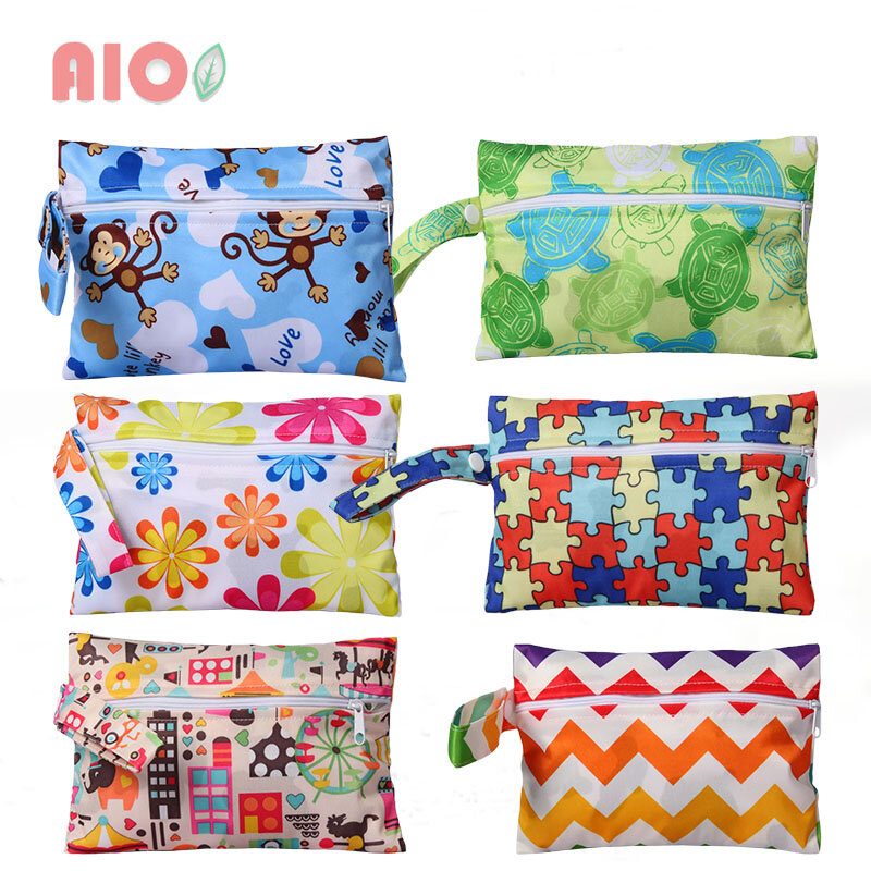 AIO 1Pcs Mini Wet Dry Bag With One Zippered for Baby Diapers Nappies Waterproof Reusable Diaper Bags 14*25cm