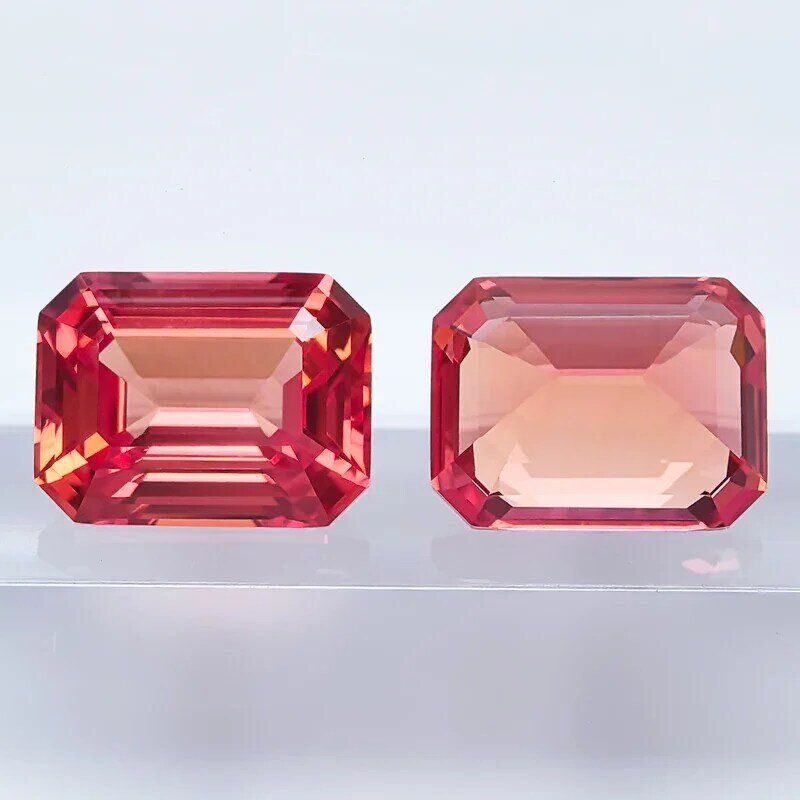 Lab Grown Sapphire Emerald Cut Sunset Red Color Gemstone for Charms DIY Ring Earrings Materials Selectable AGL Certificate