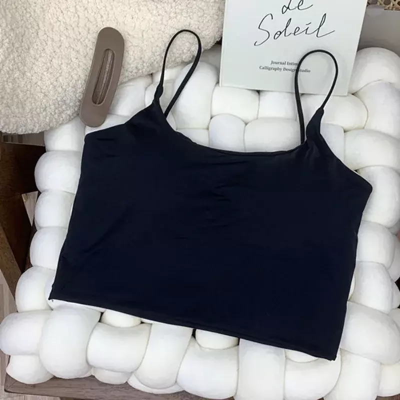 Top de seda de gelo sem costura fixo para mulheres, pequeno colete halter, Peito como base, lingerie para usar dentro